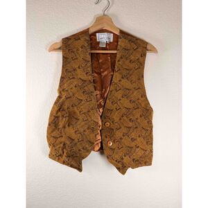 Vintage Erez Levy Paisley Printed Leather Vest Western Boho Satin Back Size M